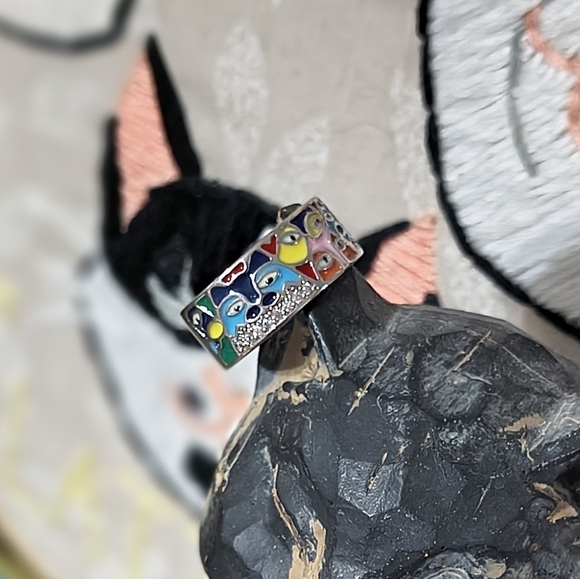 Abstract design zircon and enamel cat ring 6 7 8 9 10 - Picture 7 of 10